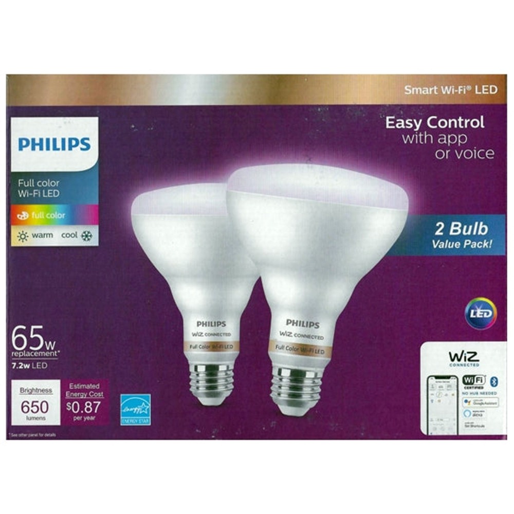 Philips BR30 Full Color Smart Wi-Fi LED 65W Light Bulb - 2 Pack